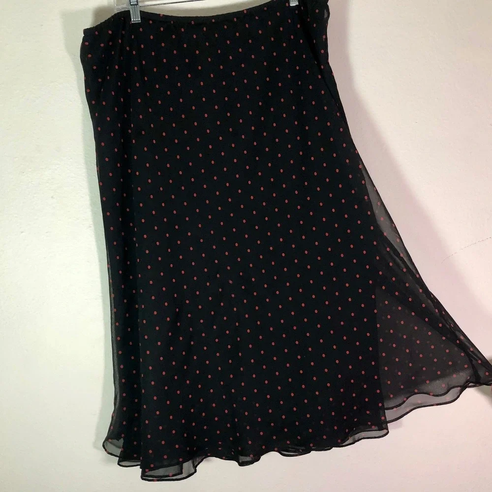 Black Red Polka Dot Chiffon Midi Skirt Elastic Waist Lined Size 20 Plus Coquette